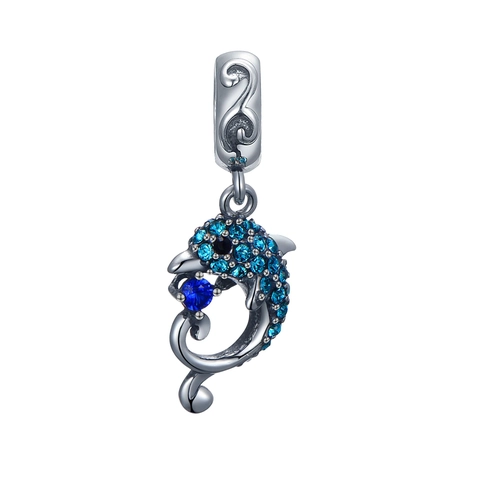 Μενταγιόν Δελφίνι από Ασήμι 925 Sterling Μπλε Ντεγκραντέ Χάντρα με Στρας για Βραχιόλι Κολιέ DIY Κοσμήματα Αξεσουάρ