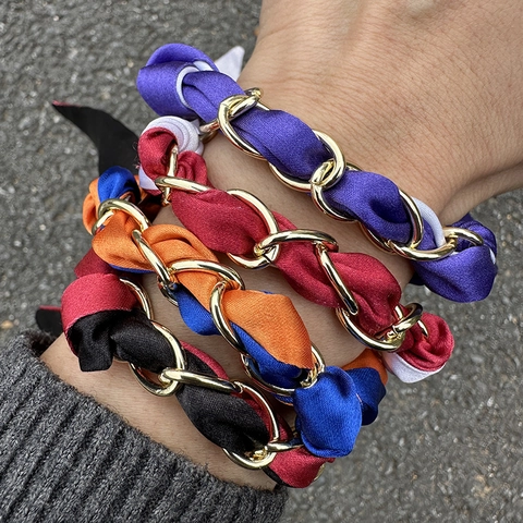 Vintage Französisches Satin Schal Armband Für Damen Legierung Kette Gewebt Schleife Seidenband Armband Leichte Mode Schmuck Zubehör