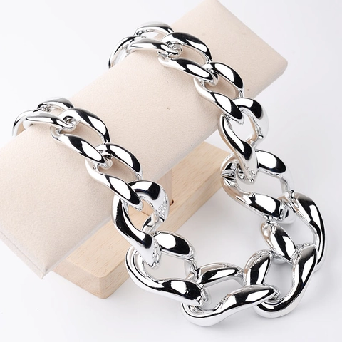 Chunky Acryl Gliederkette Halskette Für Damen Vintage Punk Statement Gold Silber Vergoldete Legierung Große Choker Schmuck