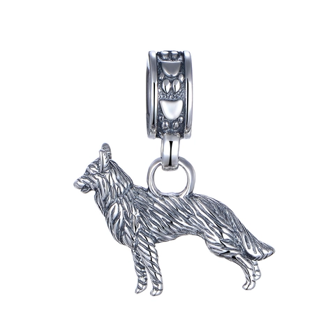 Colgante de Animal Lobo Pastor Alemán de Plata de Ley 925 Abalorio de Plata Tailandesa Vintage para Accesorios de Joyería DIY Pulsera Collar