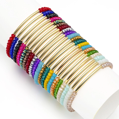 Boho Mehrfarbige Facettierte Künstliche Kristallperlen Armband Mit Goldvergoldetem Kupferrohr Für Damen Handgefertigter Schmuck Geschenk