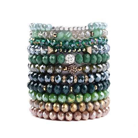 Bohemisch Kristall Perlen Armband Für Damen Vintage Facettierte Glasperlen Legierung Strass Charme Stretch Armband Mode Schmuck