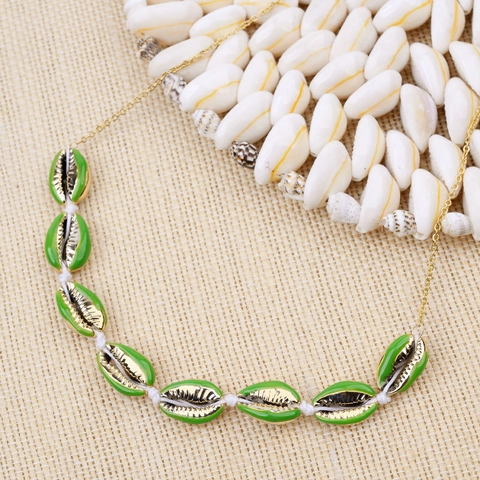 Collana con Pendente a Conchiglia Bohemienne in Lega Galvanica Catena a Maglie Conchiglia di Cauri per Donna Gioielli Moda Spiaggia