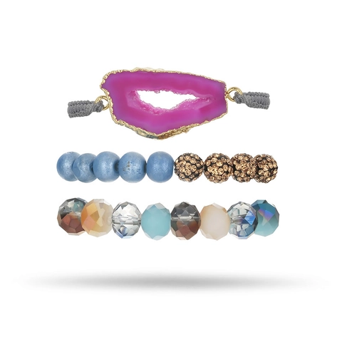 Collection de Bracelets Bohème pour Femmes en Pierre Naturelle Druzy Agate Bracelets de Perles Facettées Multicolores Tissés à la Main Ajustable