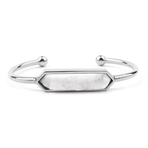 Minimalistisches Kupfer Armspange Mit Sechseck Natur Druzy Stein Verstellbar Rosegold Silber Schmuck Für Damen Geschenk