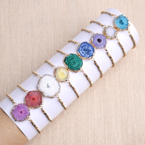 Μποέμ Βραχιόλι από Φυσικό Αχάτη Druzy Επιχρυσωμένες Χάλκινες Χάντρες Υφαντό Κρυστάλλινο Βραχιόλι για Γυναικεία Κοσμήματα Μόδας