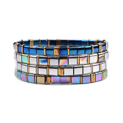 Handgefertigtes Miyuki Glas Tila Perlen Armband Für Damen Böhmisch Emaille Kachel Stapelbar Elastisch Geometrisch Schmuck