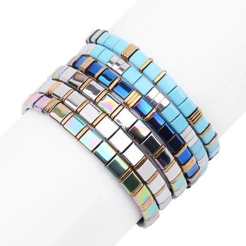 Handgefertigtes Miyuki Glas Tila Perlen Armband Für Damen Böhmisch Emaille Kachel Stapelbar Elastisch Geometrisch Schmuck