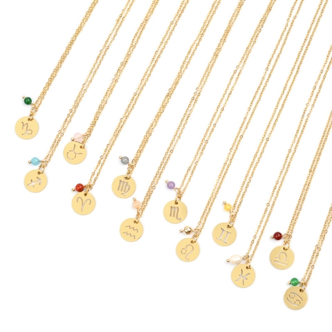 Edelstahl 12 Sternzeichen Zodiac Anhänger Halskette Für Damen Gold Silber Vergoldet Rund Hohl Sternzeichen Schmuck