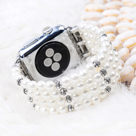 Mode Künstliche Perle Perlen Uhrenarmband Naturstein Kristall Ersatzband Kompatibel Mit Apple Watch Für Damen