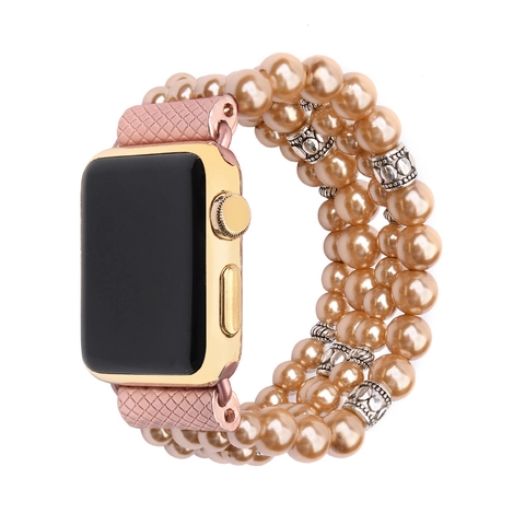 Mode Künstliche Perle Perlen Uhrenarmband Naturstein Kristall Ersatzband Kompatibel Mit Apple Watch Für Damen