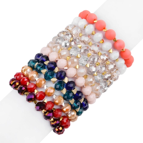 Boheems Natuurlijk Gefacetteerd Kristal Kralen Armband Koperen Afstandhouder Stretch Sieraden Voor Vrouwen Handketting