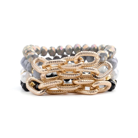 Böhmisches Kristall Facettierte Perlen Armband Für Damen Mit Goldenen Texturierten Ineinandergreifenden Metallringen Schmuck