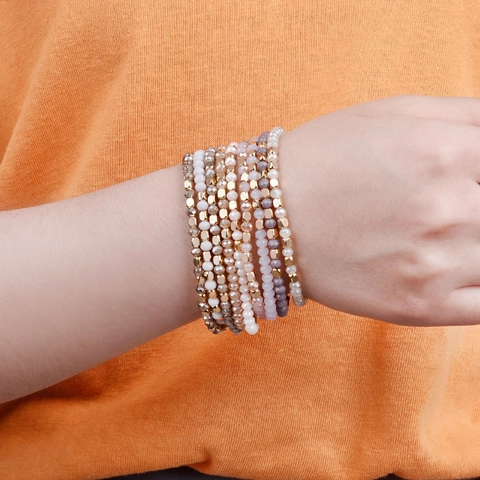 Boho Handgefertigtes Perlenarmband Für Damen Geometrische Kristall Glas Hämatit Acryl Mehrfarbig Mode Schmuck Geschenk Elastische Handkette