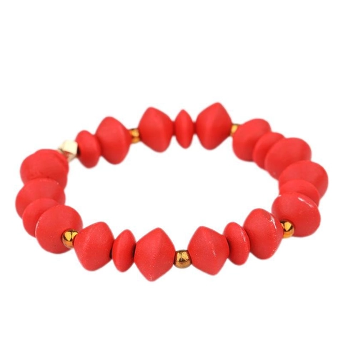 Handmade Colorful Geometric Wooden Beaded Stretch Bracelet For Women Bohemian Vintage Disk Beads Wrist Jewelry Accessory