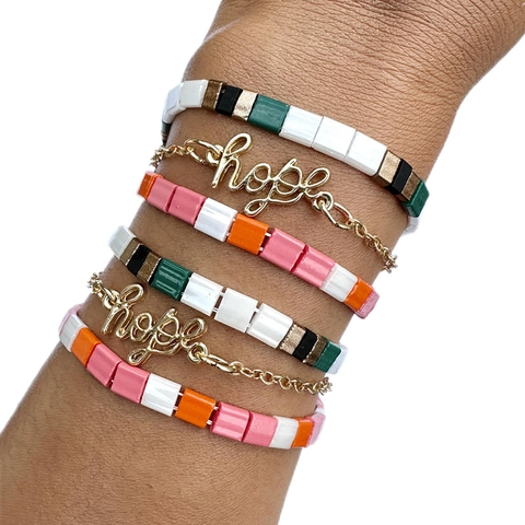 Bohemian Colorful Tila Bead Bracelet Enamel Alloy Hope Letter Pendant Multi-layer Geometric Jewelry For Women Gift