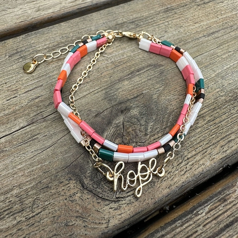 Bohemian Colorful Tila Bead Bracelet Enamel Alloy Hope Letter Pendant Multi-layer Geometric Jewelry For Women Gift