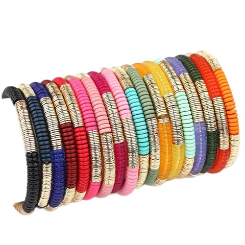 Boho Buntes Acryl Scheiben Perlenarmband Für Damen Vergoldete Legierung Geometrisches Heishi Armband Modeschmuck Geschenk