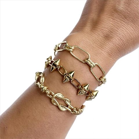 Vintage Legierung Gold Kette Armbänder Für Damen Punk Geometrisch Niet Seemannsknoten Rund Glied Verstellbar Armband Mode Schmuck