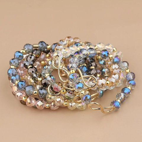 Facettiertes Glas Kristall Perlenarmband Mit Goldenem Unendlich-Symbol Anhänger Elastisches Armband Mode Schmuck Für Damen