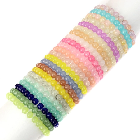 Elegantes Rundes Glasperlenarmband Für Damen Polierte Mehrfarbige Imitationskristall-Elastikarmband Mode Schmuck Geschenk