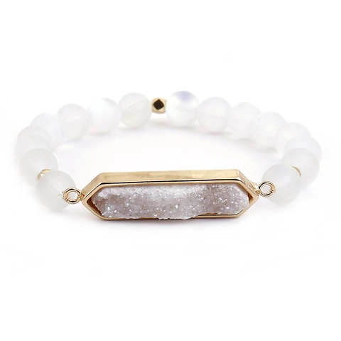 Bracelet Perlé avec Pendentif en Cristal Druzy Pierre Naturelle Bracelet Élastique Géométrique Bohème pour Femmes Bijoux