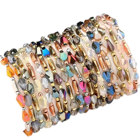 Bohemian Faceted Artificial Crystal Beaded Bracelet With Geometric Alloy Spacer Beads Fashion Jewelry For Women Gift