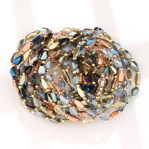 Bohemian Faceted Artificial Crystal Beaded Bracelet With Geometric Alloy Spacer Beads Fashion Jewelry For Women Gift
