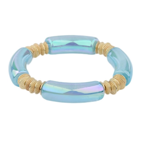 Trendiges Irisierendes AB Farbe Tube Bead Stretch Armband Für Damen Legierung Gold Disc Spacer Beads Elastischer Armreif Schmuck