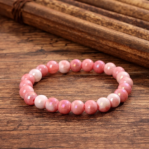 Chinese Stijl Glazen Kralen Armband Eenvoudige Effen Kleur Meditatie Ronde Kralen Elastische Handsieraden Accessoire Voor Dames