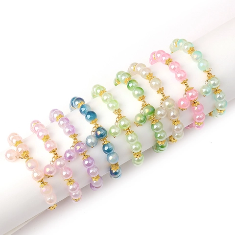 Dreamy Aurora Glass Bead Bracelet For Women Elegant Gold Flower Spacer Beads Handmade Elastic String Hand Jewelry Gift