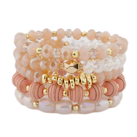 Bohemian Mehrlagiges Perlenarmband-Set Für Damen Künstlicher Kristall Gestreifte Holzperlen Legierungsanhänger Stapelbarer Schmuck Geschenk
