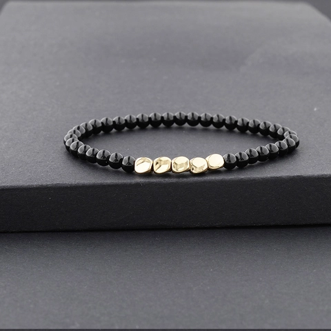 Handmade Bohemian Seed Bead Bracelet With Irregular Gold Copper Beads Minimalist Elastic String Bracelet For Women Men Jewelry