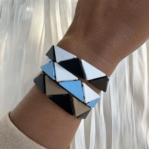 Böhmisch Geometrisch Dreieck Patchwork Armband Legierung Matt Zwei-Farben Elastisch Damen Herren Mode Schmuck