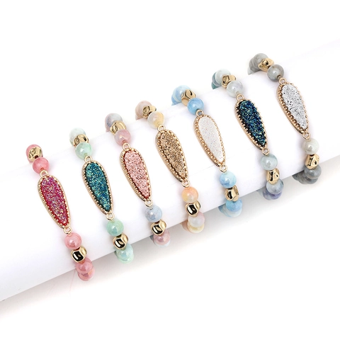 Bohemian Legierung Perlen Armband Damen Wassertropfen Druzy Anhänger Harz Glas Marmor Textur Perlen Chic Schmuck Geschenk