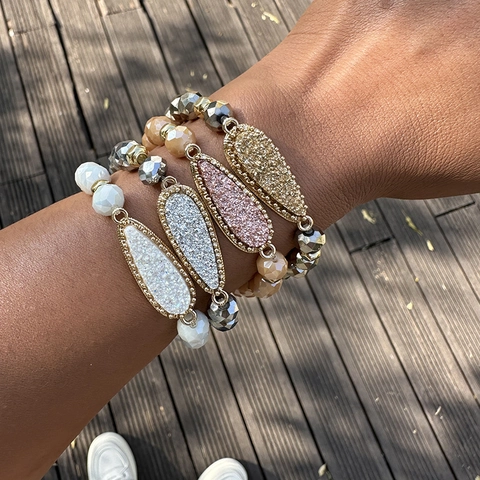 Vintage Bohemian Beaded Bracelet Women Water Drop Teardrop Druzy Pendant Copper Alloy Resin Crystal Jewelry