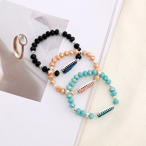 Vintage Alloy Faceted Beaded Bracelet For Women Artistic Resin Druzy Teardrop Pendant Elastic Hand Chain Jewelry Gift