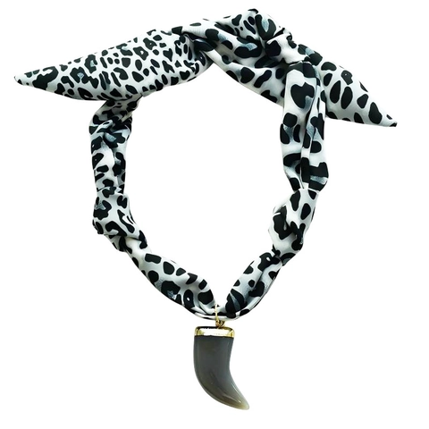 Bohemian Satin Scarf Necklace With Stainless Steel Heart Cross Agate Pendant Vintage Leopard Camouflage Floral Print Choker For Women Fashion Jewelry Gift