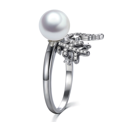S925 Sterlingsilber Geweih Stern Ring Mit Weißer Künstlicher Perle Zirkonia Eingelegt Minimalistisch Verstellbarer Fingerring Für Damen Party Weihnachten Schmuck