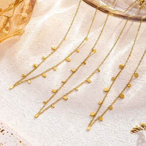 Minimalist Stainless Steel Gold Plated Multi Geometric Disk Charm Necklace For Women Dainty Chain Fashion Jewelry Gift