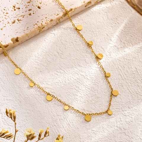 Minimalist Stainless Steel Gold Plated Multi Geometric Disk Charm Necklace For Women Dainty Chain Fashion Jewelry Gift