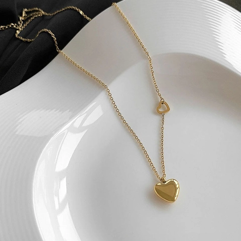 Double Heart Pendant Necklace Stainless Steel 18K Gold Plated Hollow Solid Heart Choker O-Chain For Women Fashion Jewelry
