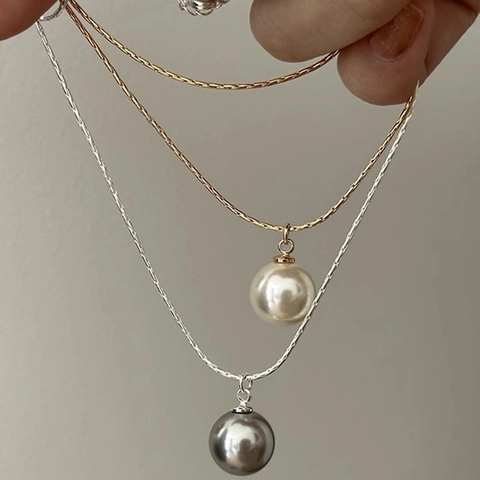 Vintage Titanium Steel Faux Artificial Pearl Pendant Necklace For Women Elegant Korean Style Snakeskin Chain Gold Silver Jewelry Gift