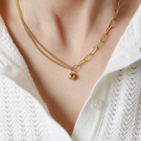 Collana a Catena in Acciaio al Titanio Con Ciondolo a Sfera Lucida Catena a Graffetta Color Oro Gioielli da Donna
