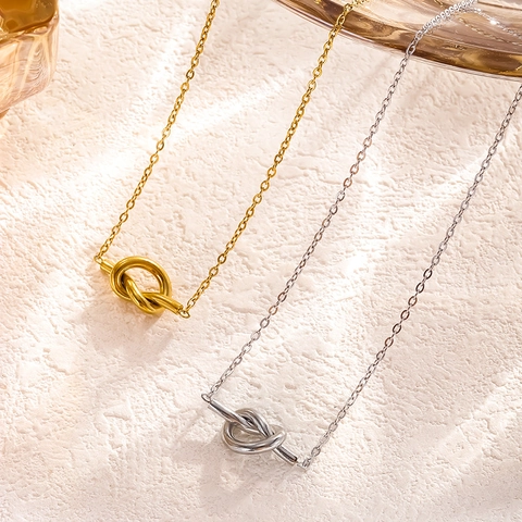 Minimalistisch Titanium Staal Knoop Hanger Halsketting Elegante Goud Zilver Vergulde Sleutelbeen Ketting Voor Vrouwen Sieraden