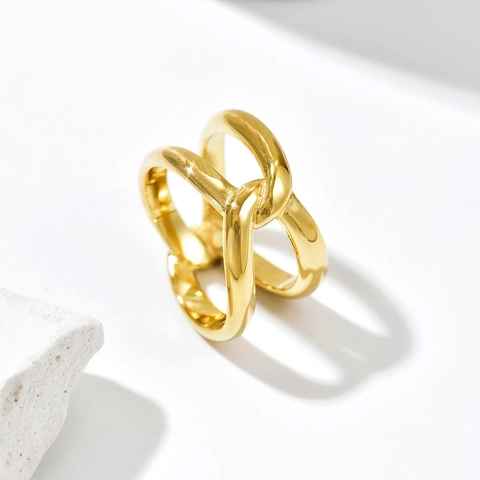 Fashion Stainless Steel 14K Gold Plated Heart Zirconia Ring Set Minimalist Geometric Criss Cross Finger Rings For Women Jewelry