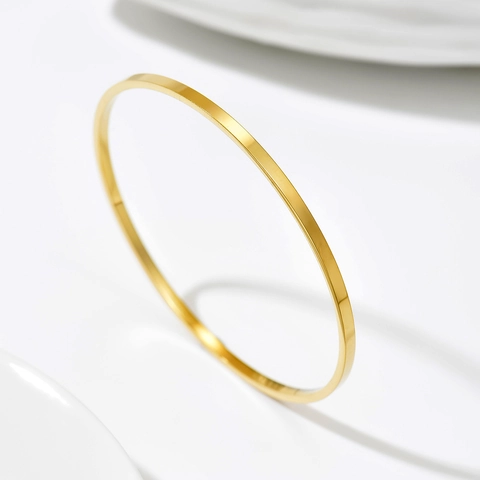 Minimalist Stainless Steel 14k Gold Plated Bangle For Women Fashion Stackable Geometric Plain Enamel Jewelry Elegant Bracelet