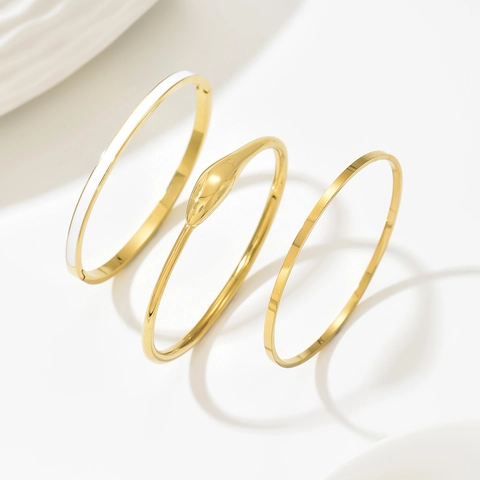 Minimalist Stainless Steel 14k Gold Plated Bangle For Women Fashion Stackable Geometric Plain Enamel Jewelry Elegant Bracelet
