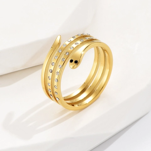 Fashion Stainless Steel Snake Ring Gold Silver Plated Multi-Layer Spiral Zirconia Inlaid Decorative Jewelry For Women Party