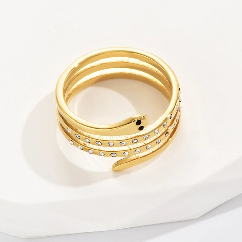 Fashion Stainless Steel Snake Ring Gold Silver Plated Multi-Layer Spiral Zirconia Inlaid Decorative Jewelry For Women Party
